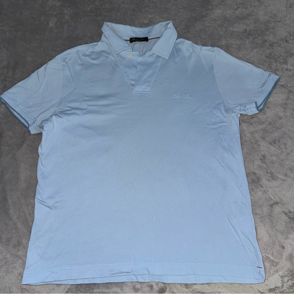 Loro Piana Light blue Pietro Polo Shirt/Short sleeve with a logo on the chest